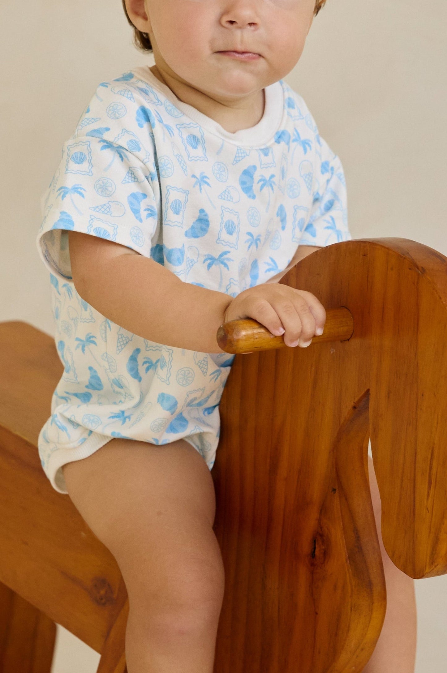 European Summer Romper- Blue/White