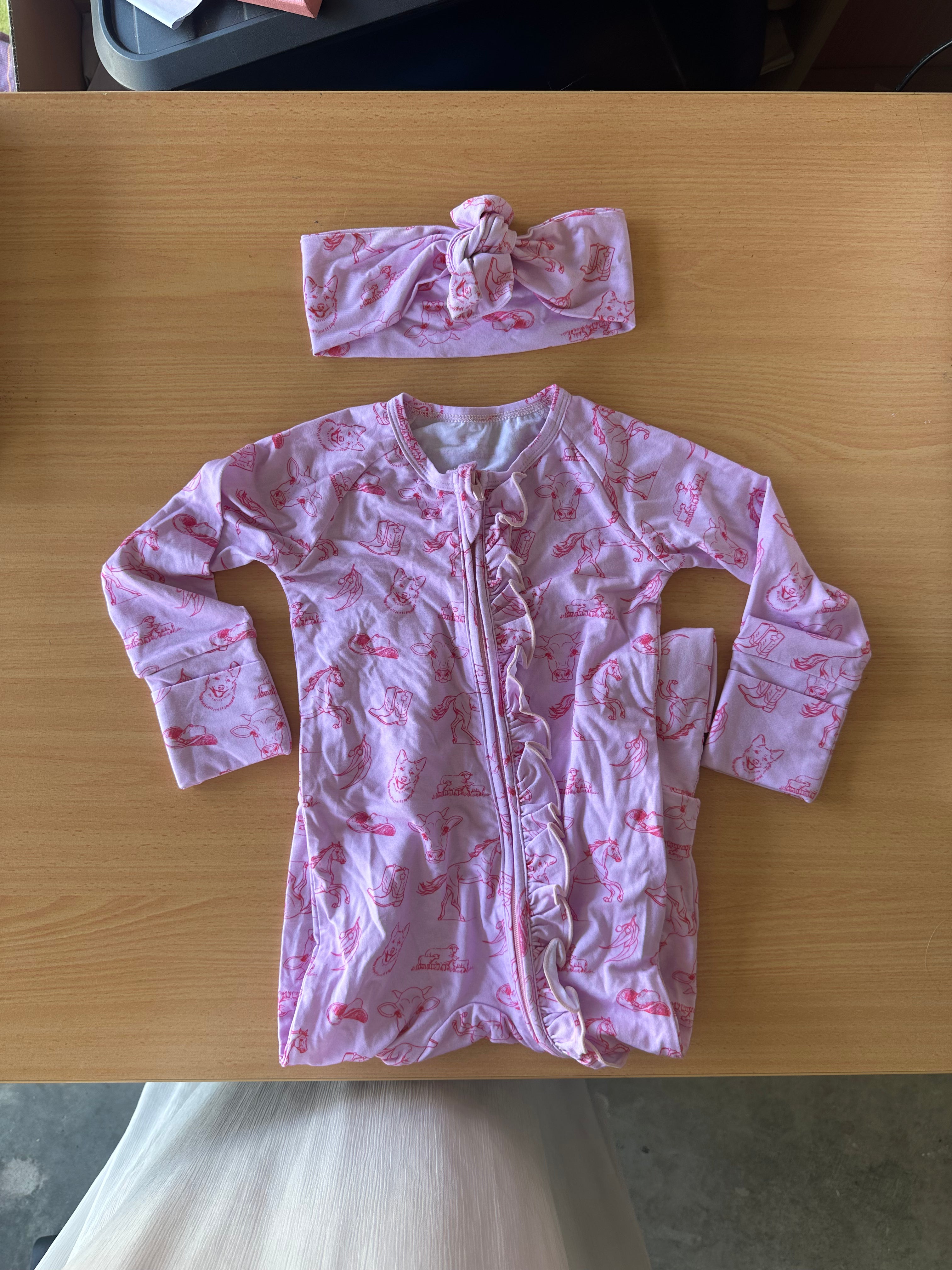 Baby Pyjama Romper + Matching Headbow Sample