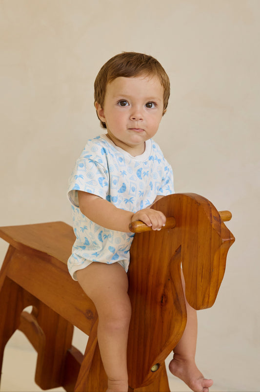 European Summer Romper- Blue/White